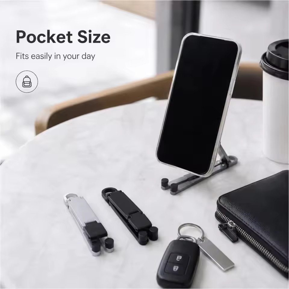 折りたたみ式キーチェーン型スマホスタンド 多角度調整可能 軽 - Taco Stand Holder のレビューと価格