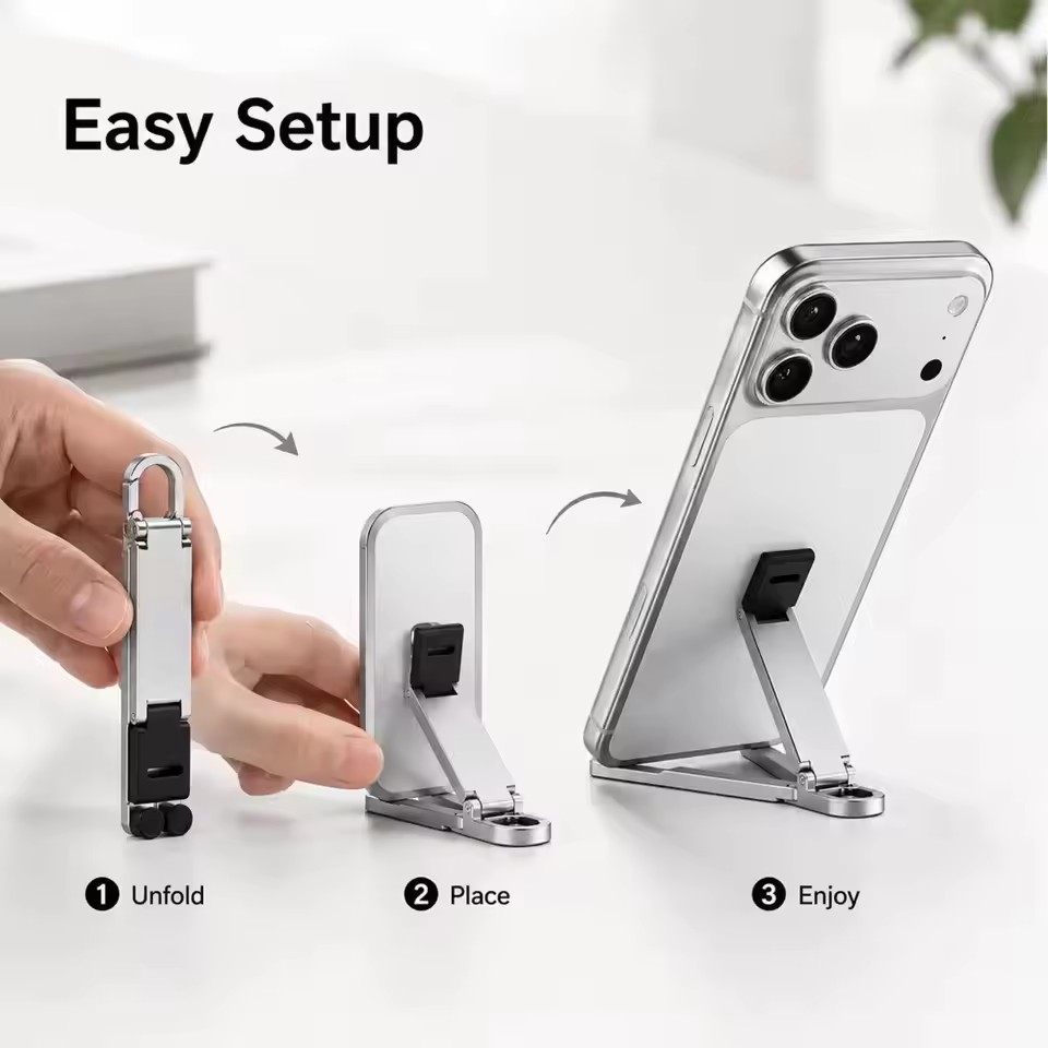 折りたたみ式キーチェーン型スマホスタンド 多角度調整可能 軽 - Taco Stand Holder のレビューと価格