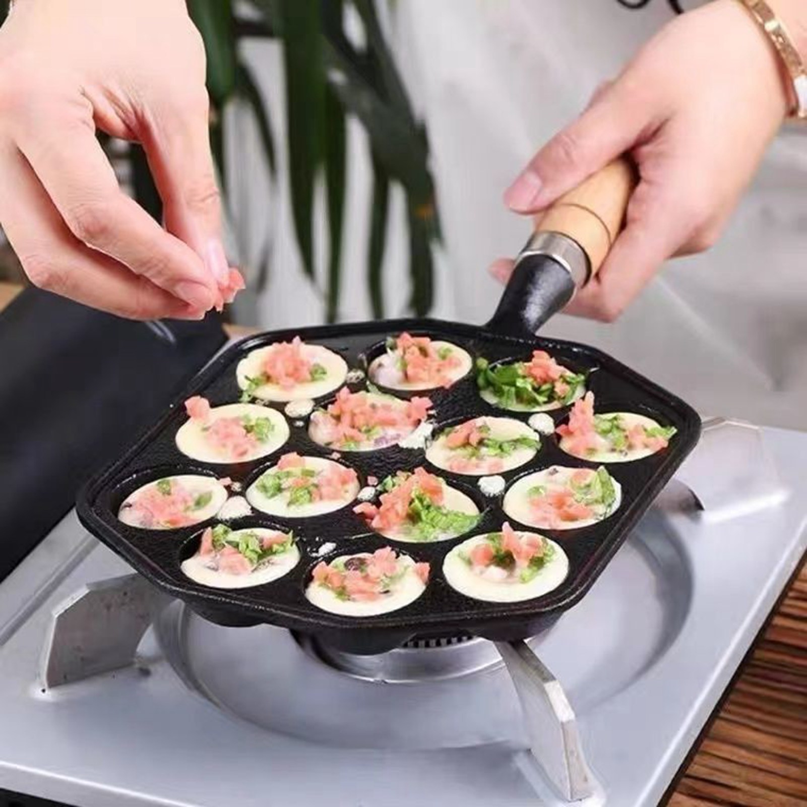 取り外し可能なハンドル付きの焦げ付き防止の鋳鉄鍋,タコ,肉用 - Takoyaki Grill Plate のレビューと価格